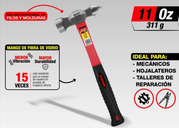 Martillo para laminero, para terminados con mango de fibra de vidrio